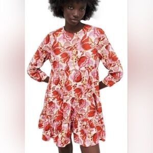Zara Sharon Red and Pink Floral Mini Dress